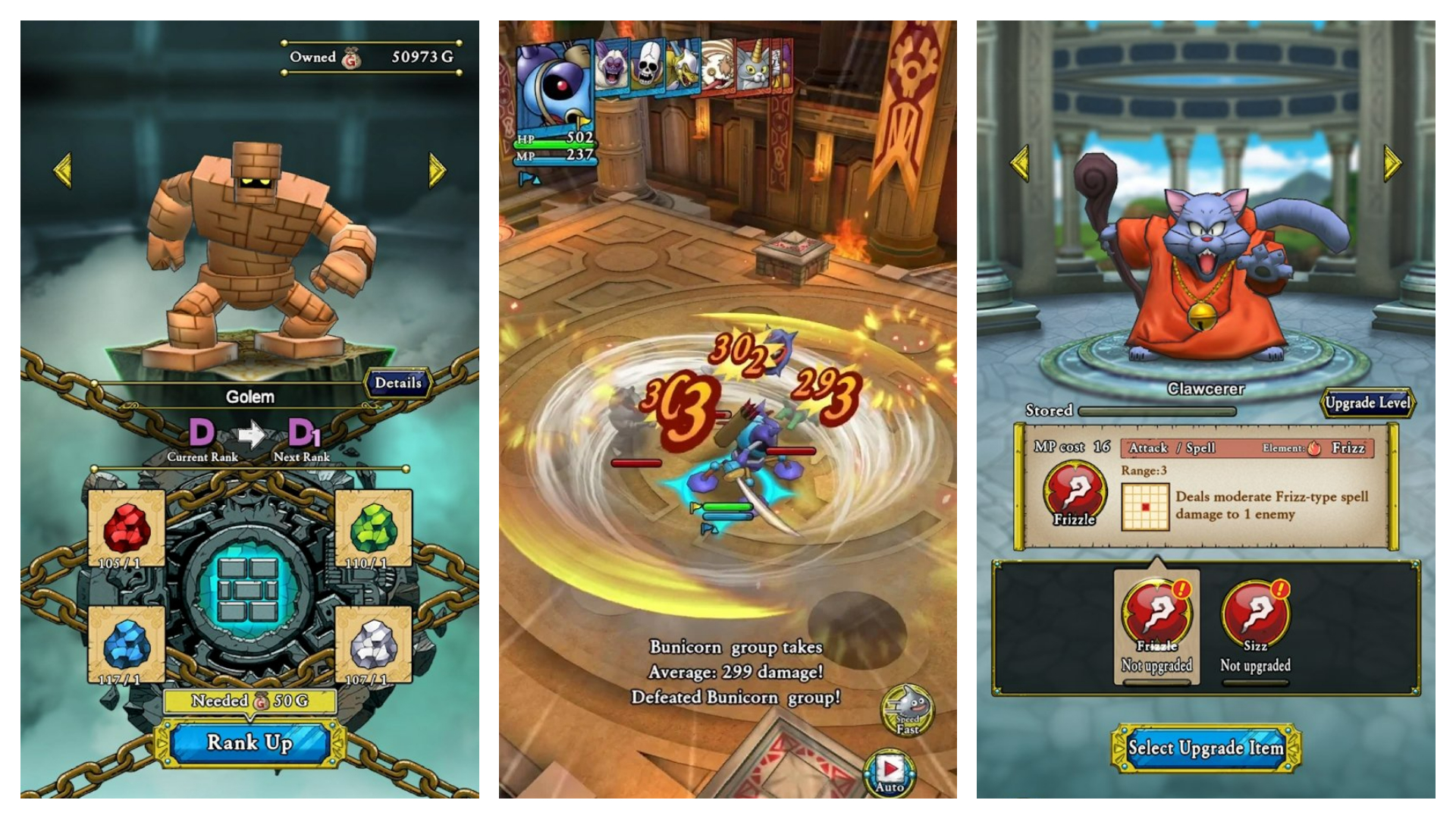 Imagem mostra cenas do jogo mobile Dragon Quest Tact