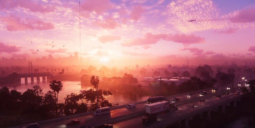 Captura de tela da primeira cena do trailer de GTA 6 mostrando um dos cenários de praia do novo game da franquia