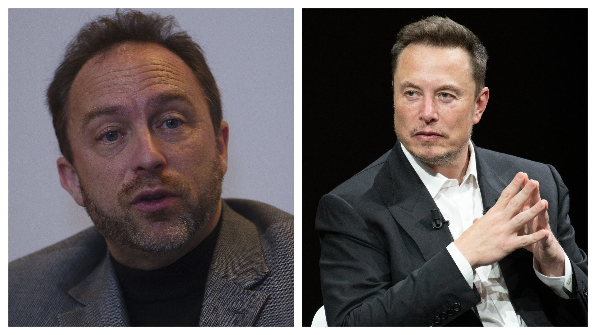 Montagem posiciona, lado a lado, Jimmy Wales (Fundador da Wikipédia) e Elon Musk