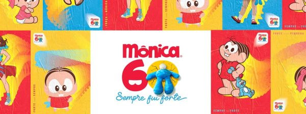 Ilustração com diversas versões em desenho da Mônica, protagonista dos quadrinhos da Turma da Mônica, que ganhou a exposição Sempre Fui Forte, em comemoração aos seus 60 anos, em São Paulo