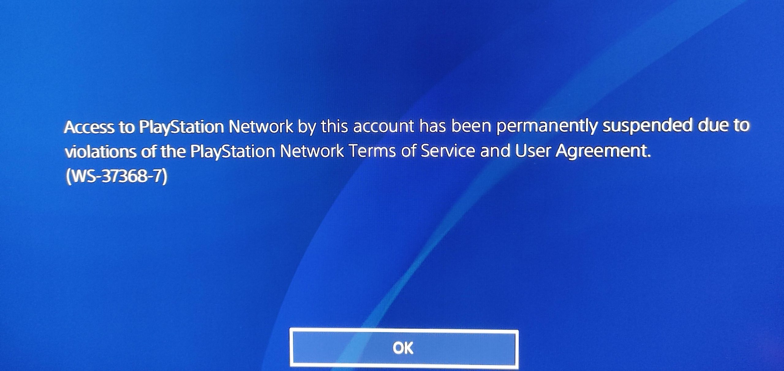 Imagem mostra tela com código de erro de suspensão de conta da PlayStation Network