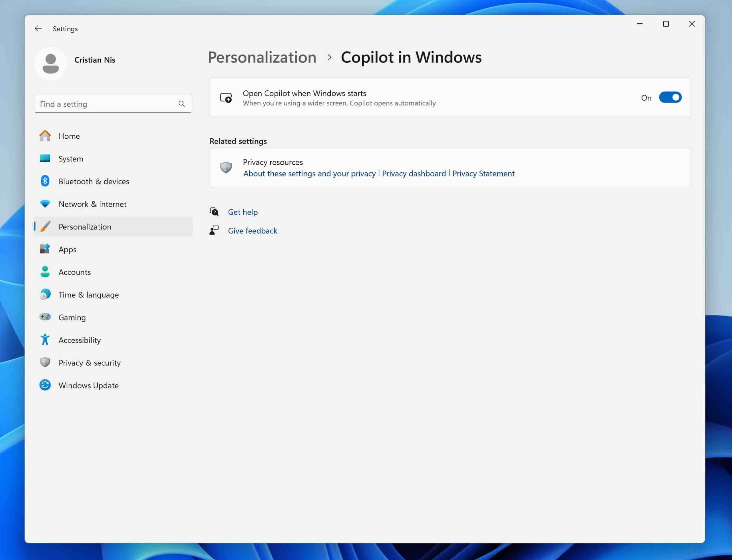configuração do Copilot no Windows 11